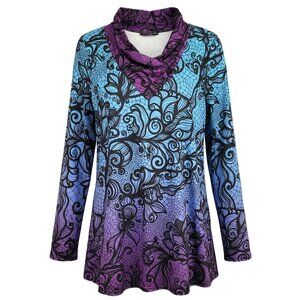 Azalea Tunic Blouse Women's XL Cowl Neck Art Lagenlook Art To Wear Boho Peasant